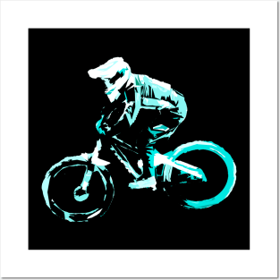 mtb downhill blue Posters and Art